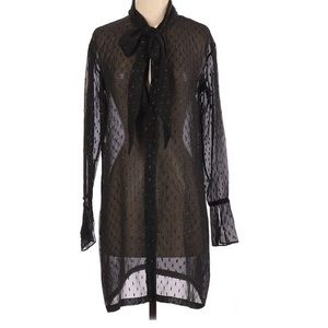 Theory Black Sheer Dress with Bow